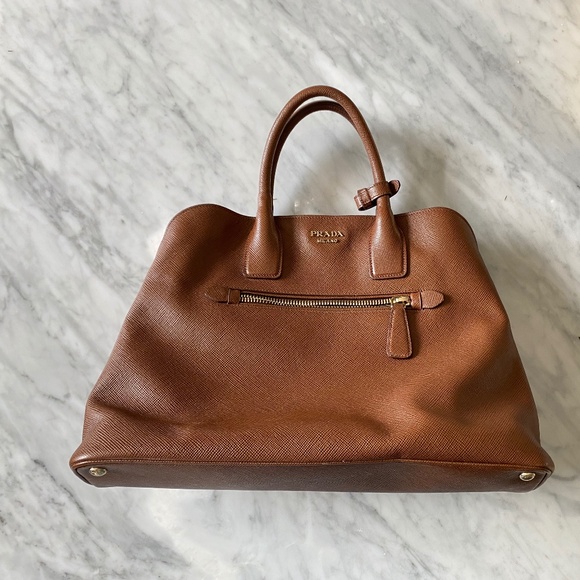 PRADA Saffiano Cuir Open Promenade Tote Bag, Brown; Palissandro leather - Picture 1 of 4